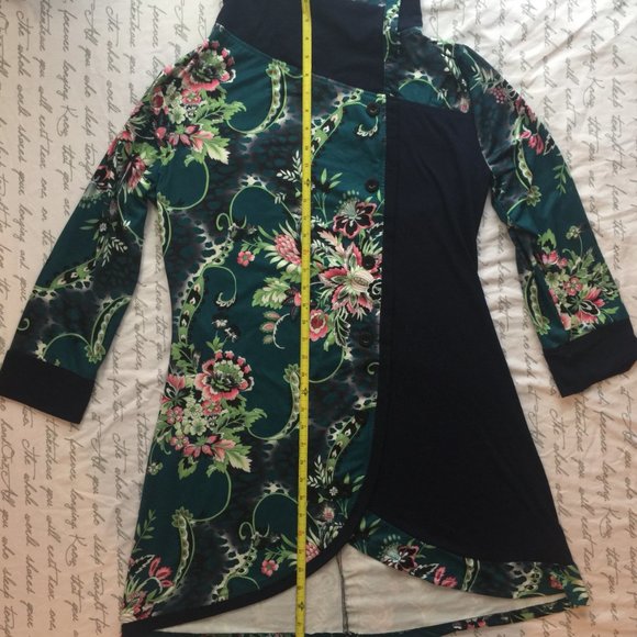 Large Deep Teal/Green Floral Tunic XL - Picture 14 of 16